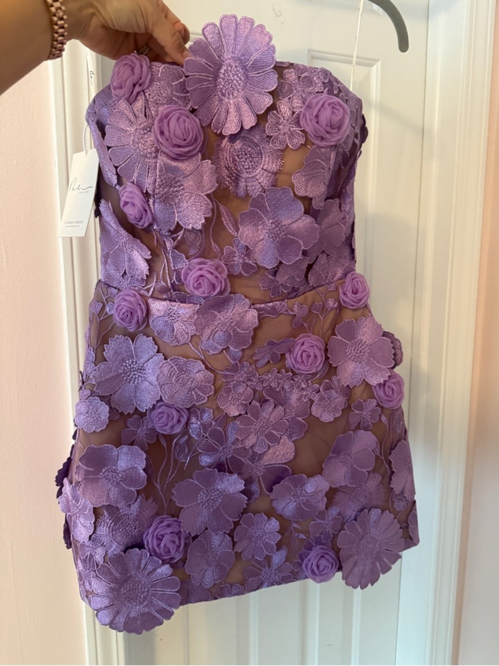 Strapless Lavender Floral Appliqué Mini Dress NWT - Picture 6 of 8